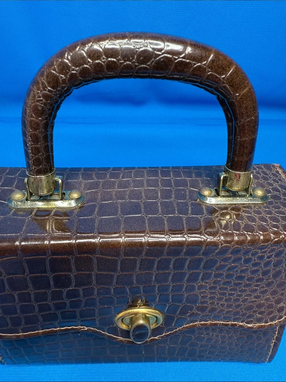 VINTAGE JACLYN USA CROCODILE ALLIGATOR TYPE TOP HANDLE BOX HANDBAG 1960'S 1970'S